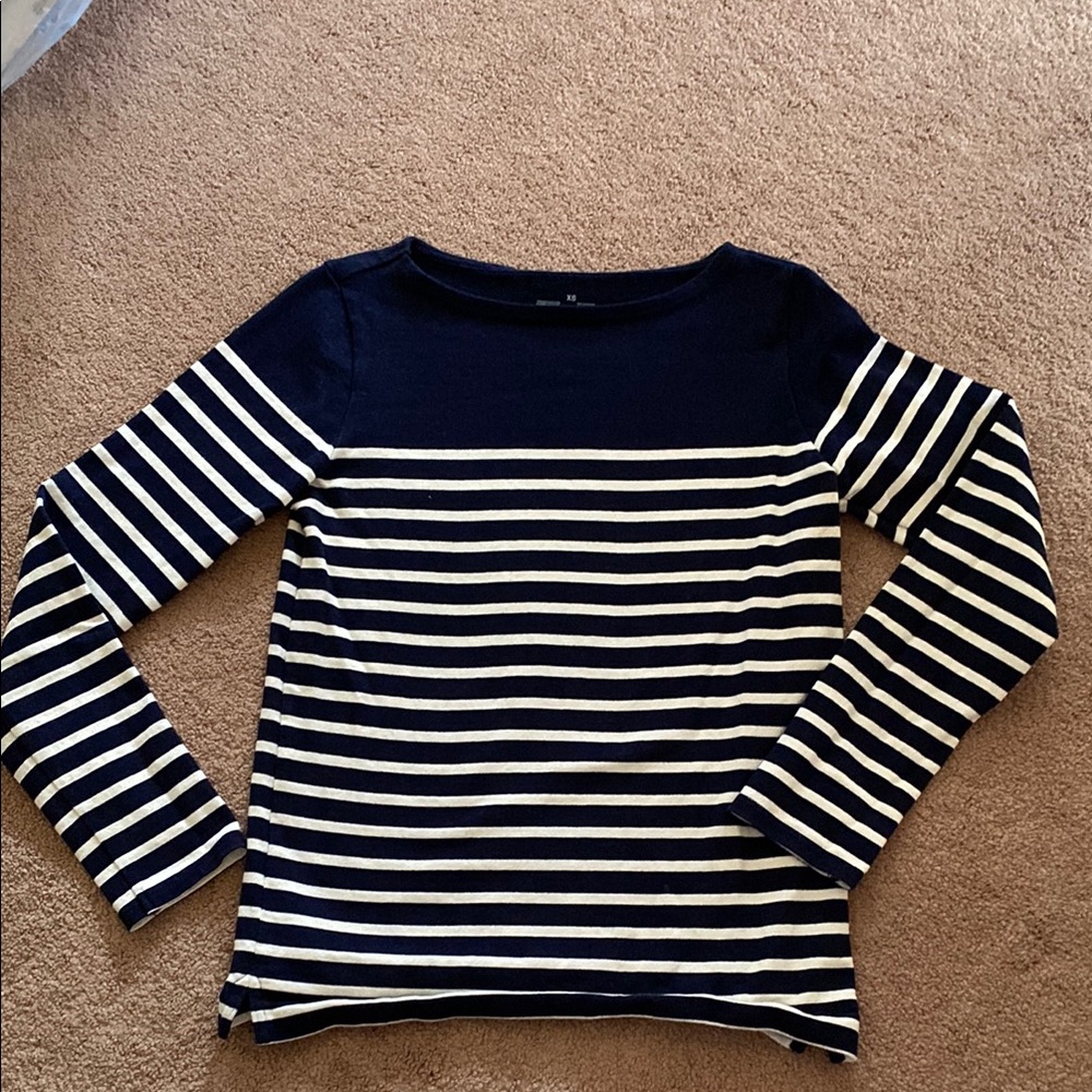 Navy and White Striped Long Sleeve Top